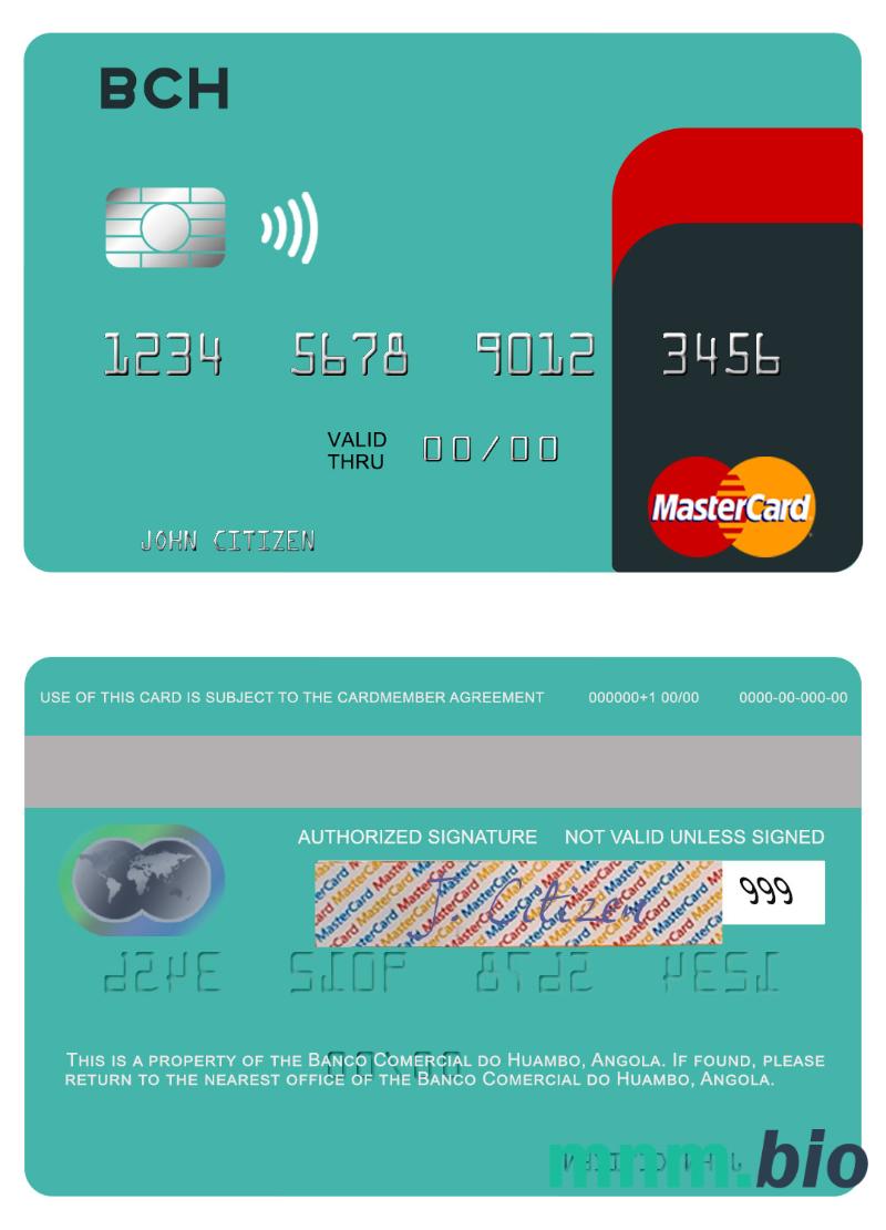 Angola Banco Comercial do Huambo przykład karty mastercard w formacie PSD